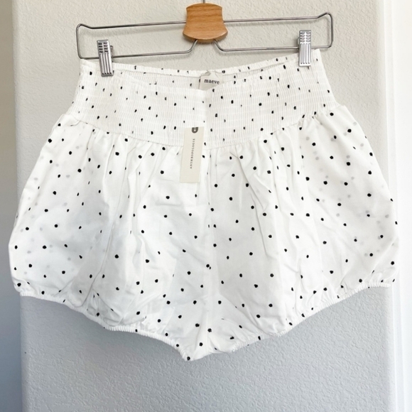 Anthropologie Maeve Smocked Bloomer Shorts White Black Polka Dots NWT - Picture 2 of 6